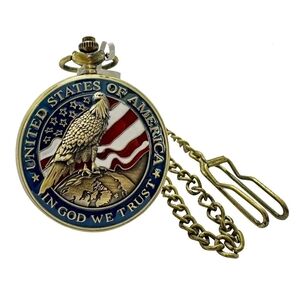 Invicta Patriotic Eagle Pocket Watch in Gold, Blue, Red